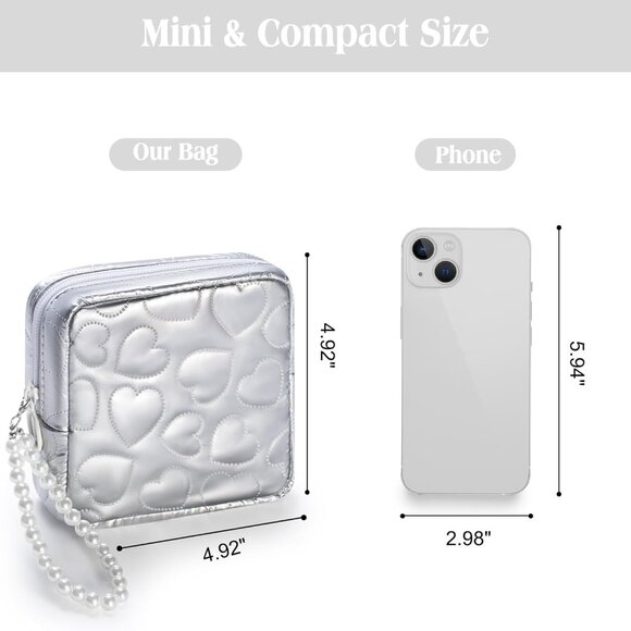 Mini Makeup Bag with Detachable Faux Pearl Chain: Cute & Compact Cosmetic Pouch - Picture 2 of 6